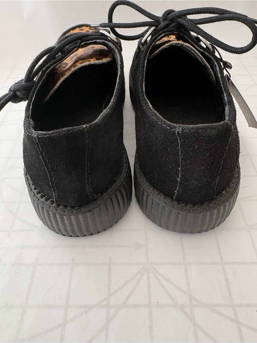 TUK Black Viva Creepers Black Leather Suede wi Leopard Print Cow Fur Black NWT - Picture 4 of 6